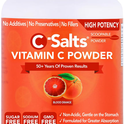 C-Salts Vitamin C Powder - Buffered Ascorbic Acid, Blood Orange, 26 oz | Immune Support (Sugar-Free, Vegan)