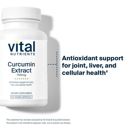 Vital Nutrients Curcumin Extract 700mg – Vegan Curcumin with Black Pepper (Bioperine) – 60 Capsules