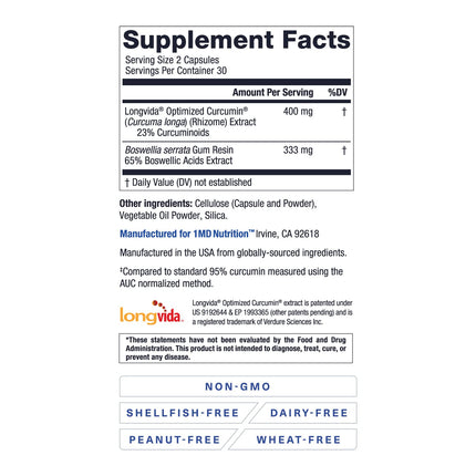 1MD Nutrition CurcuminMD Plus — Turmeric Curcumin with Boswellia Serrata, 285x Absorbable, 60 Capsules