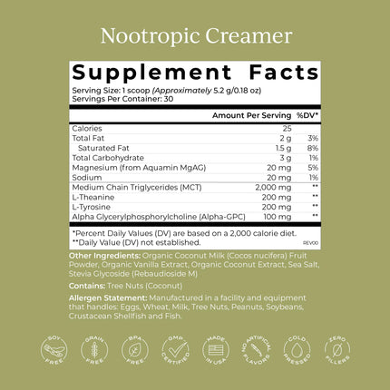CYMBIOTIKA Nootropic Creamer – MCT Coffee Creamer with Alpha GPC & L-Theanine for Focus, Energy & Mental Clarity – Coconut Vanilla, 30 Servings