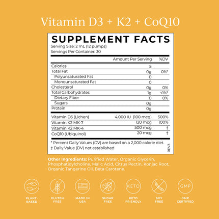 CYMBIOTIKA Vitamin D3 + K2 + CoQ10 Liquid – Immune Support, Heart & Bone Health