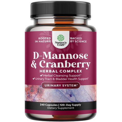 D Mannose with Cranberry 1000mg – Urinary Health & Kidney Support (240 Count)
