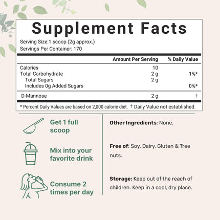 Micro Ingredients D-Mannose Powder – Pure Urinary Tract Support (12 oz), Vegan & Non-GMO