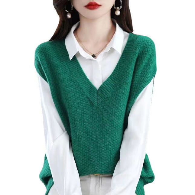 Outer Wear V-neck Sleeveless Pullover Sweater Knitted Outerwear Vest
