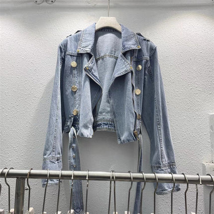 Fashion Denim Jacket Women's Retro High Waist Crop Top