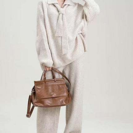 Sweater Suit Knitting Top Casual Trousers Two-piece Set