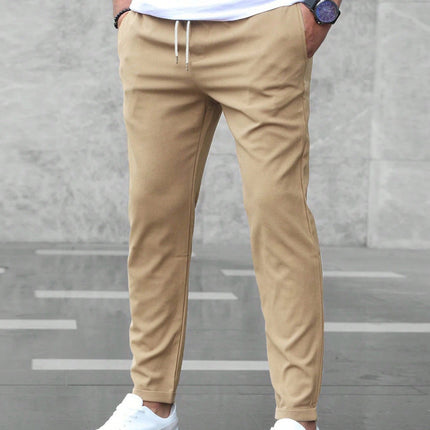 Men's Casual Pants With Pockets Fashion Slim Fit Drawstring Trousers