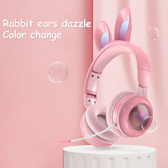 LED Rabbit Ear Wireless Headphones - RGB Light Up Bluetooth 5.0 Headset for Kids & Teens