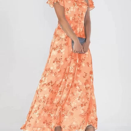 Flowers Print Short Sleeve Dress Summer Fashion Ruffle Beach Dresses Women's Clothing