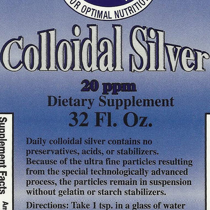 Daily Manufacturing Colloidal Silver 20 ppm – 32 oz Amber Glass Bottle | No Preservatives