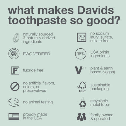 Davids Fluoride Free Toothpaste 3 Pack - SLS Free, Enamel Health, EWG Verified