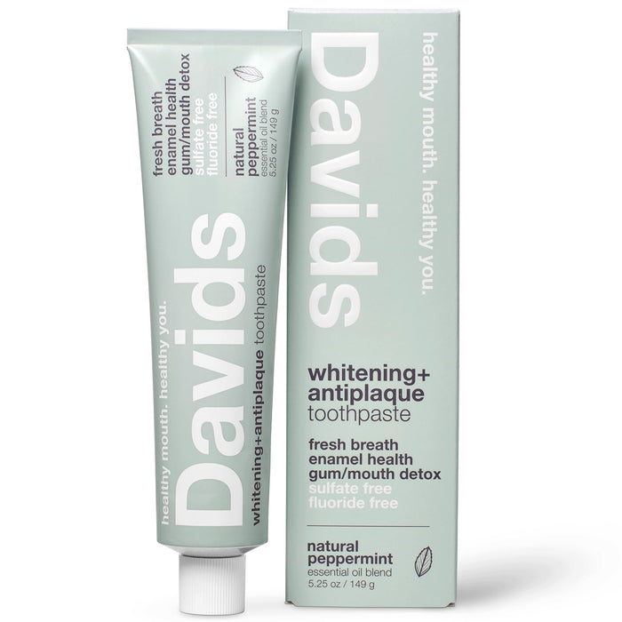Davids Fluoride Free Toothpaste – Peppermint, 5.25oz | Teeth Whitening, Antiplaque, SLS-Free, Enamel Health | EWG Verified