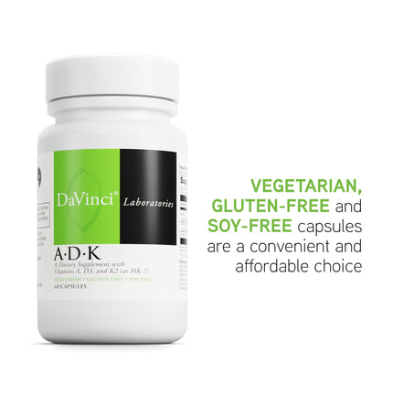 DAVINCI Labs ADK – Bone & Heart Health Support with Vitamins A, D3 & K2 (MK-7) – 60 Capsules