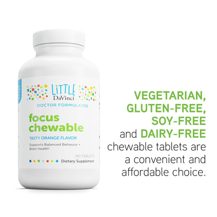 DAVINCI Labs Focus Chewable – Kid Focus, Brain & Immune Health (Orange, Sugar-Free, 90 Tablets)