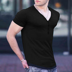 New Men's V-Neck Round Hem Casual Short Sleeve T-Shirt