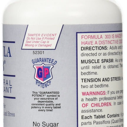 Dee Cee Laboratories Formula 303 Maximum Strength All-Natural Relaxant Tablets (250 Count) – Magnesium, Valerian Root, Passion Flower