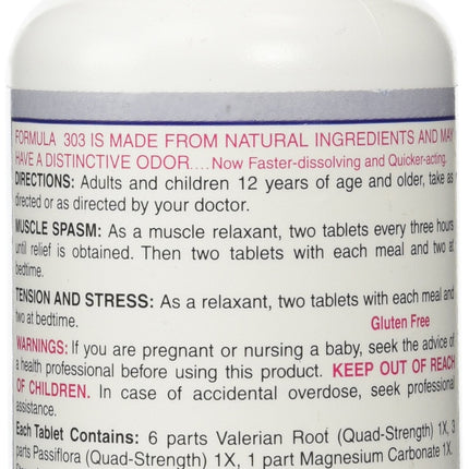 Dee Cee Laboratories Formula 303 Maximum Strength All-Natural Relaxant Tablets (250 Count) – Magnesium, Valerian Root, Passion Flower