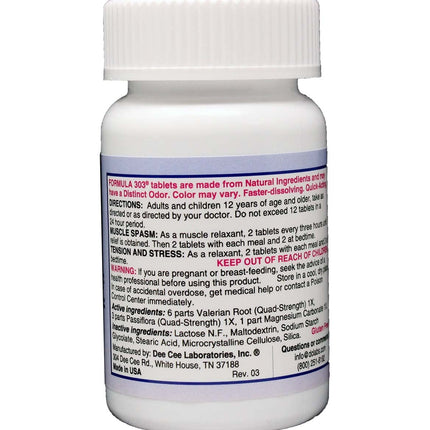Dee Cee Labs Formula 303 Maximum Strength Tablets – 90 Count | All-Natural Relaxant with Magnesium, Valerian Root & Passion Flower