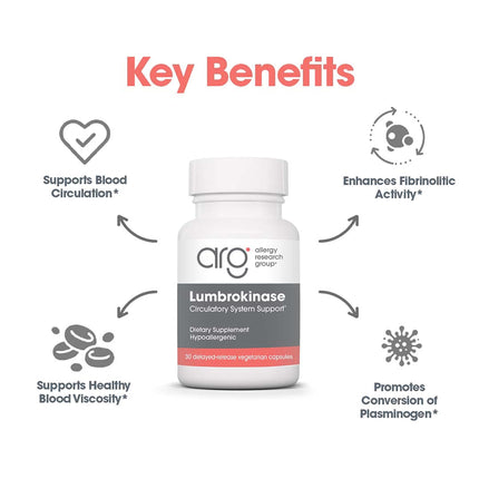 ARG Lumbrokinase Circulatory System Support – Delayed-Release Enzyme Supplement | Allergy Research Group