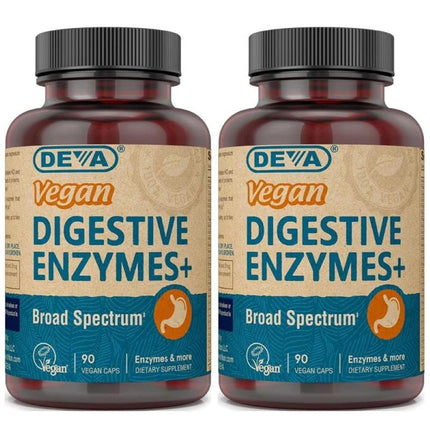 DEVA Digestive Enzymes+ – All-Vegan Digestive Supplement, 90 Capsules (Pack of 2)
