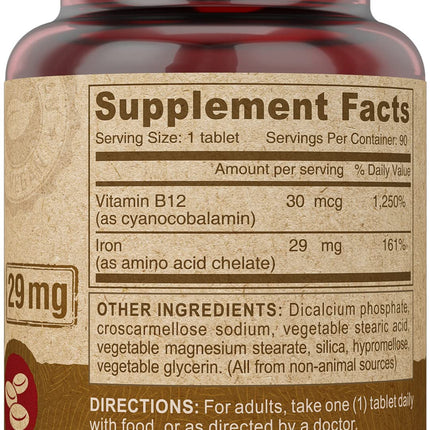 Deva Vegan Chelated Iron 29 mg with B-12 – High Potency, 90 Tablets (1-Pack)