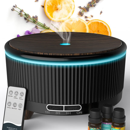 Diffusers for Essential Oils – Large Room 500ml Aromatherapy Diffuser with Remote (7 Colors) – Black