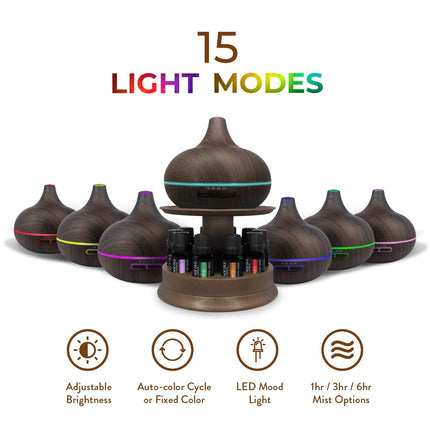 Ultimate Aromatherapy Diffuser & Top 10 Essential Oils – 300ml Dark Oak Stand