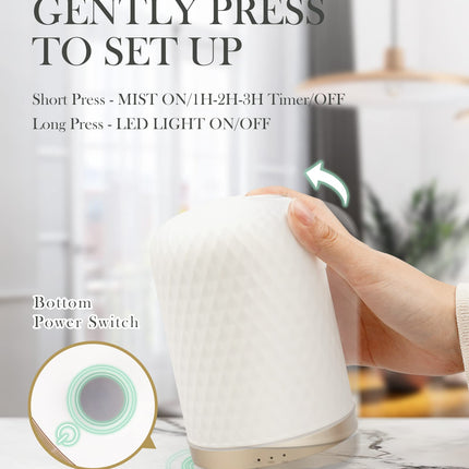 Essential Oil Diffuser 110ML – Ceramic Ultrasonic Diffuser, White