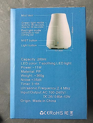 Diffuserlove 200ML Essential Oil Diffuser - Quiet Aroma Diffuser with 7 Color LED Lights, Auto Shut-Off for Bedroom, Office