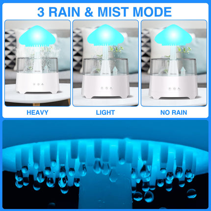 Diffuserlove Rain Diffuser 450ML – Cloud Humidifier with Rain Sounds, Remote Control, RGB Lamp (6.54''x10.5'')