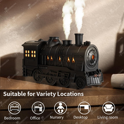 Diffuserlove Train Diffuser 300ML – Essential Oil Diffuser, Night Light (Black)