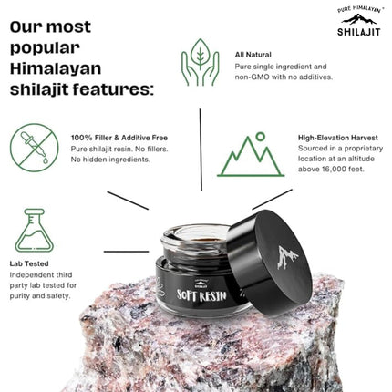 Himalayan Shilajit Soft Resin – Grade A, 15ml/0.5oz | 85+ Minerals & Fulvic Acid | Pure Himalyan Shilajit