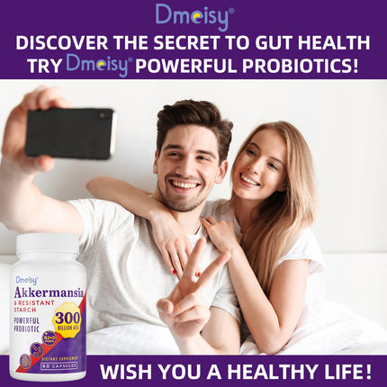 Dmeisy Akkermansia Probiotic - 300 Billion AFU, 60 Count | Gut Health & Immune Support