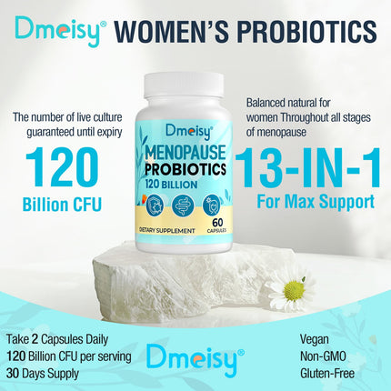 Dmeisy 120 Billion CFU Probiotic for Menopause Support – 120 Capsules