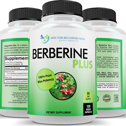 Doctor Recommended Berberine Plus 1200mg Per Serving – 120 Veggie Capsules with Royal Jelly