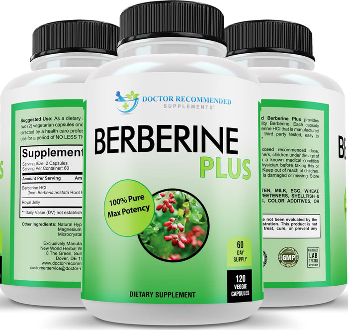Doctor Recommended Berberine Plus 1200mg Per Serving – 120 Veggie Capsules with Royal Jelly
