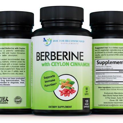 Doctor Recommended Supplements Berberine with Ceylon Cinnamon – 360 Veggie Capsules (Pack of 3) | 1200mg Berberine + 100mg Cinnamon