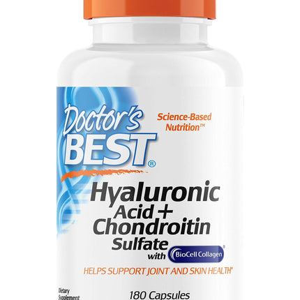Doctor's Best Hyaluronic Acid with Chondroitin Sulfate Featuring BioCell Collagen – Joint Support, Skin Health, Non-GMO, Gluten Free, Soy Free, 180 Count