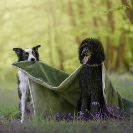 THE RICHMOND | LUXURY GREEN STONEWASHED & SHERPA REVERSIBLE DOG BLANKET