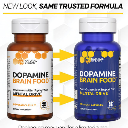 Natural Stacks Dopamine Brain Food - 650 mg L-Tyrosine for Focus & Mental Drive (60 Capsules)