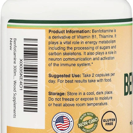 Double Wood Benfotiamine 300mg Servings – 2-Pack, 120 Capsules per Bottle, Third-Party Tested, Non-GMO