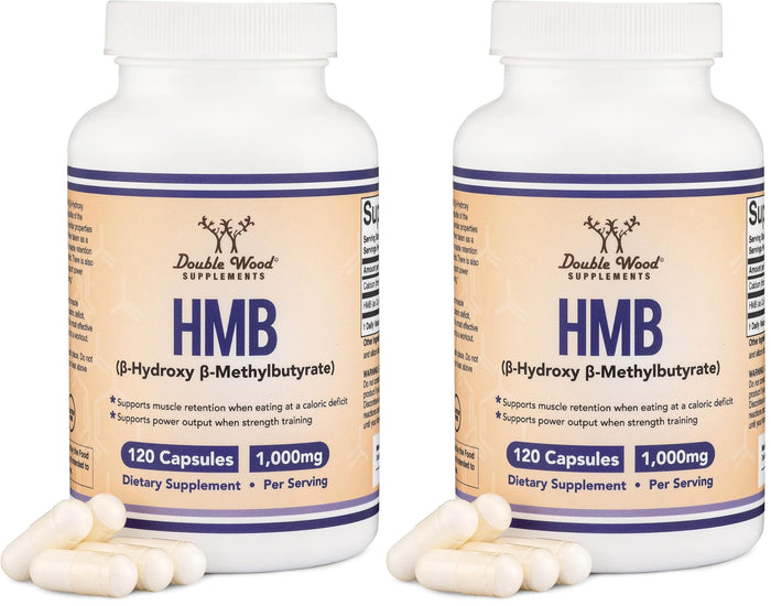 Double Wood Supplements HMB Supplement – 120 Capsules, Pack of 2, 1000 mg per Serving, Gluten Free, Non-GMO, Third-Party Tested