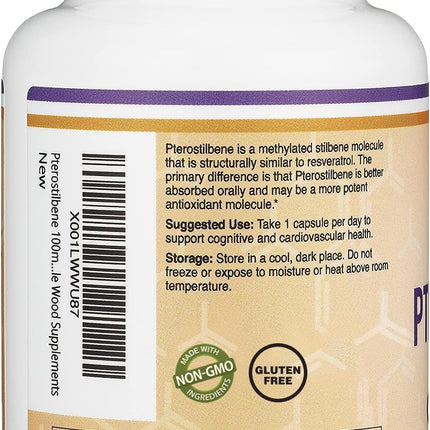 Double Wood Pterostilbene 100mg Capsules – 60 Count Pack of 2 | Third-Party Tested, Non-GMO, Gluten Free