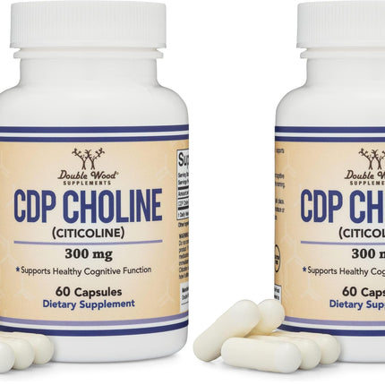 Double Wood Supplements CDP Choline (Citicoline) – Pharmaceutical Grade, Third-Party Tested, 60 Capsules per Bottle, Pack of 2