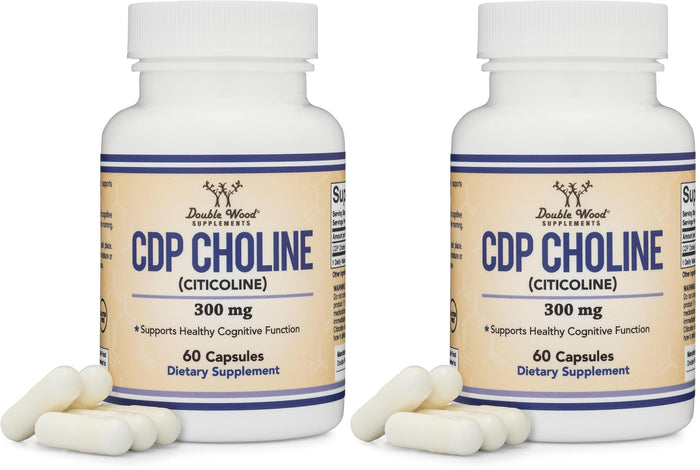 Double Wood Supplements CDP Choline (Citicoline) – Pharmaceutical Grade, Third-Party Tested, 60 Capsules per Bottle, Pack of 2