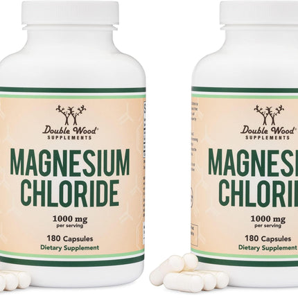 Double Wood Magnesium Chloride – 180 Capsules, 1000 mg per Serving, Supports Digestive & Bone Health – Non-GMO & Gluten Free (Pack of 2)