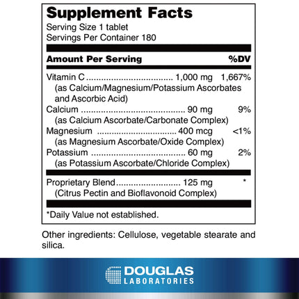 Douglas Laboratories Ascorbplex 1000 | 100% Pure Vitamin C Buffered with Calcium, Magnesium and Potassium | 180 Tablets