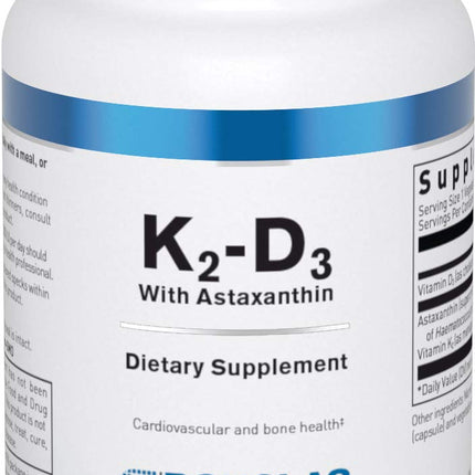 Douglas Laboratories K2-D3 with Astaxanthin - Vitamin D3 (2500 IU) + MK-7 (180 mcg) + Astaxanthin - 30 Vegetarian Capsules