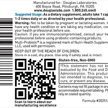 Douglas Laboratories Multi-Probiotic 15B – Shelf-Stable Probiotic with Prebiotic FOS, 60 Vegetarian Capsules