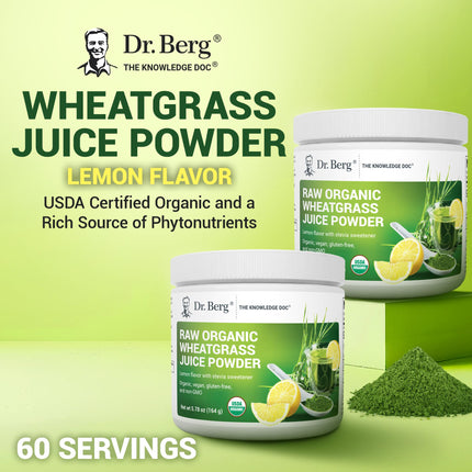 Dr. Berg USDA Organic Green Powder Superfood – Lemon Flavor, 60 Servings